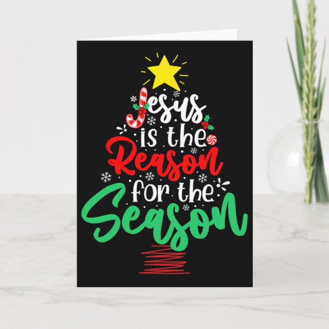 Tarjeta Christian Jesus Is The Reason Christmas Xmas Tree  (Anverso)