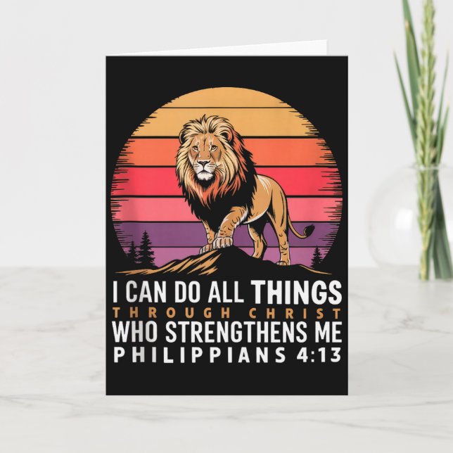 Tarjeta Christian Philippians 4_13 Religious Lion Strength (Anverso)