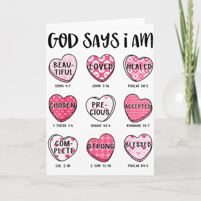 Tarjeta Christian Valentine God Says Bible Verses Hearts F (Anverso)