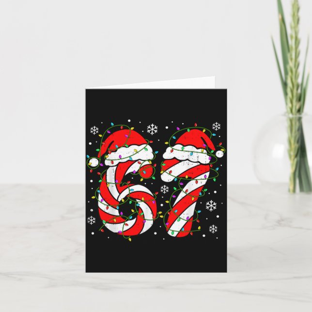 Tarjeta Christmas 67 Candy Cane Six Seven Meme Lights Sant (Anverso)