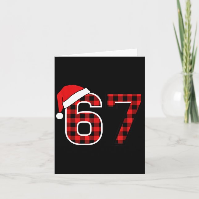 Tarjeta Christmas 67 Meme Six Seven Buffalo Plaid Santa Ha (Anverso)