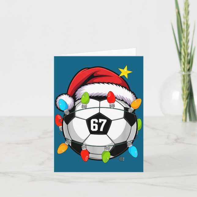 Tarjeta Christmas 67 Meme Soccer Ball Santa Hat Funny Xmas (Anverso)