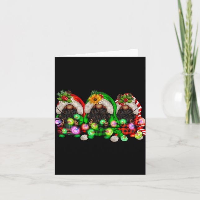 Tarjeta Christmas Afro African American Black Gnomes Xmas  (Anverso)