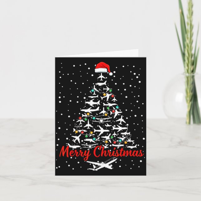 Tarjeta Christmas Airplanes Tree Lots Merry Christmas Men  (Anverso)