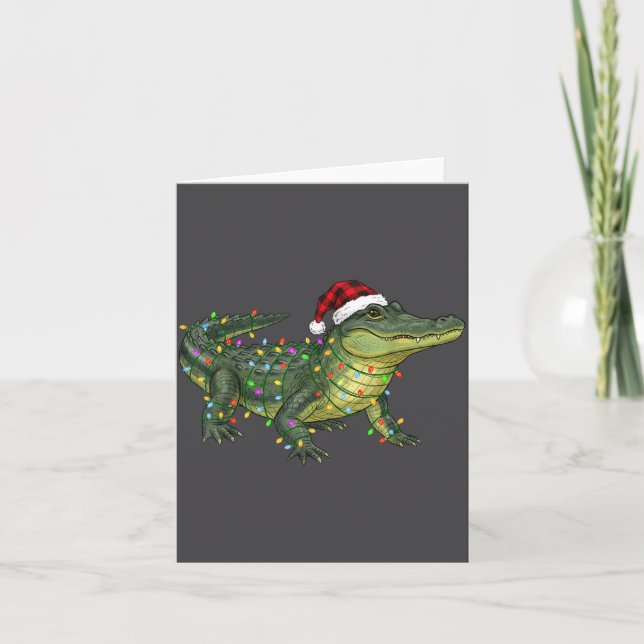 Tarjeta Christmas Alligator Holiday Reptile Funny Festive  (Anverso)