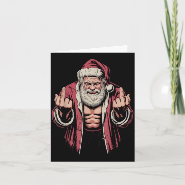 Tarjeta Christmas Angry Santa Middle Finger Sarcastic Xmas (Anverso)