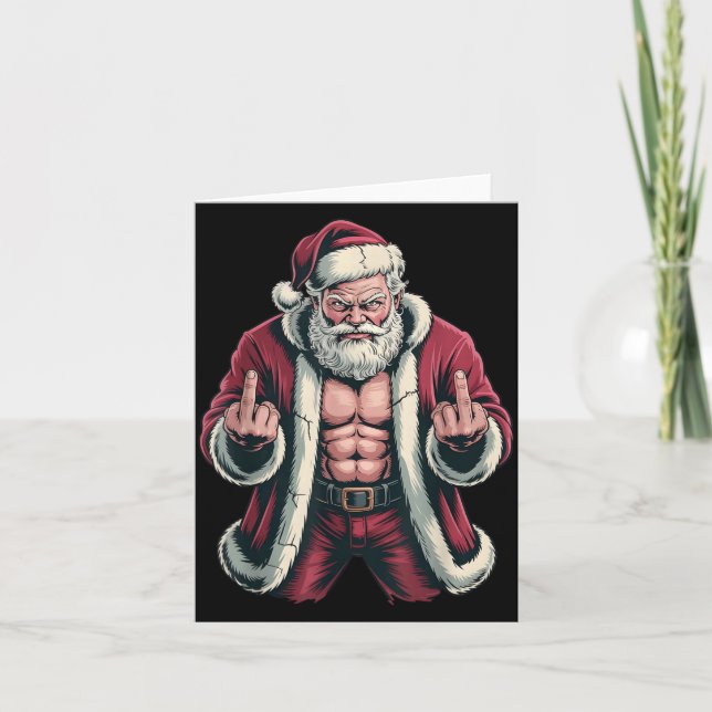 Tarjeta Christmas Angry Santa Middle Finger Sarcastic Xmas (Anverso)