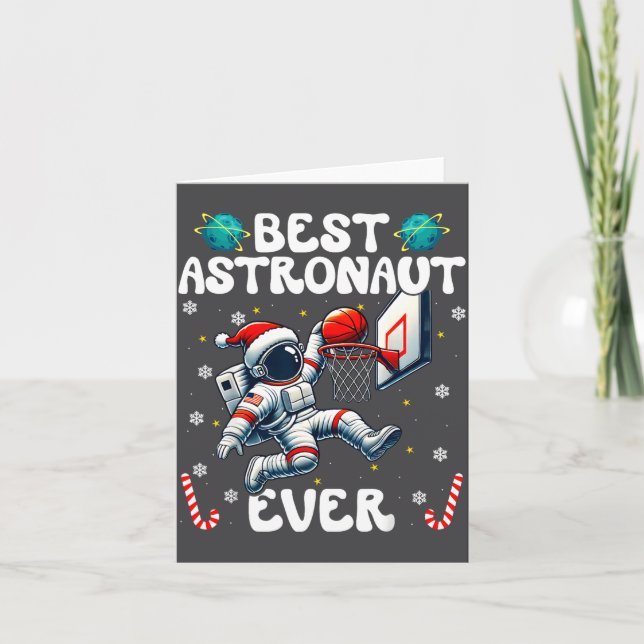Tarjeta Christmas Astronaut Ever Santa Hat Snowflakes Cand (Anverso)