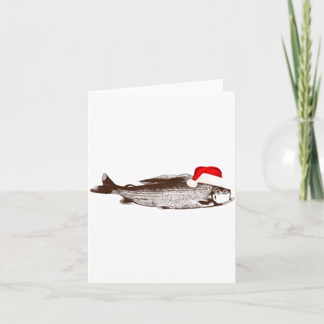 Tarjeta Christmas B Fishing Wearing Santa Hat  (Anverso)
