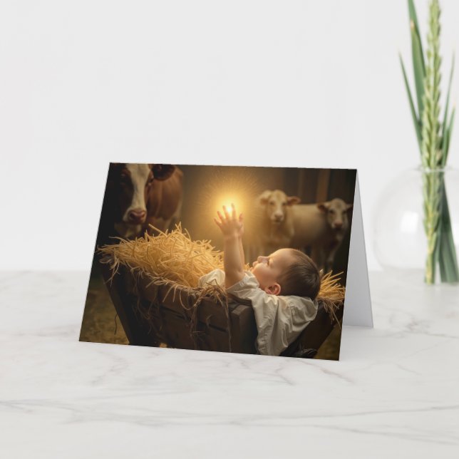 Tarjeta Christmas Baby Jesus In a Manger (Anverso)