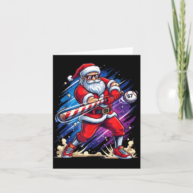 Tarjeta Christmas Baseball Funny Santa Game Day Xmas Boys  (Anverso)