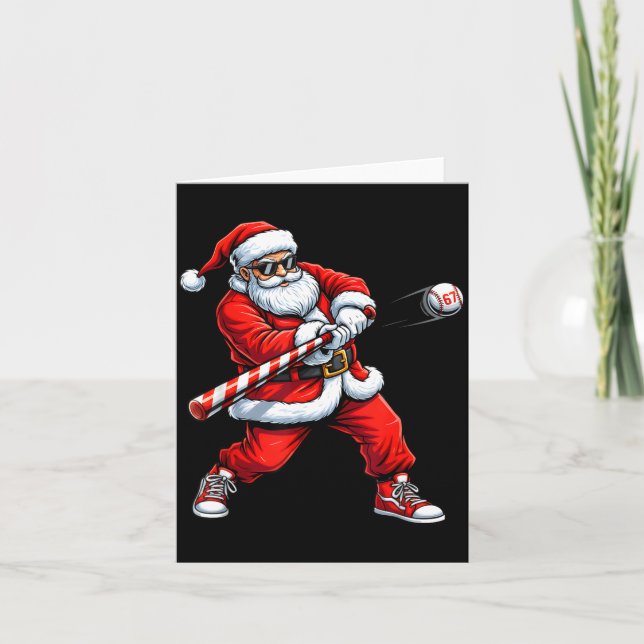 Tarjeta Christmas Baseball Player Santa Funny Xmas Boys Me (Anverso)