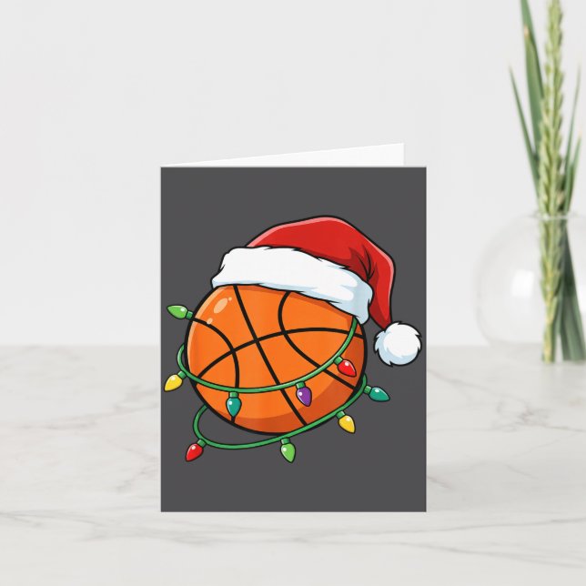 Tarjeta Christmas Basketball Santa Hat Wrapped In Lights H (Anverso)
