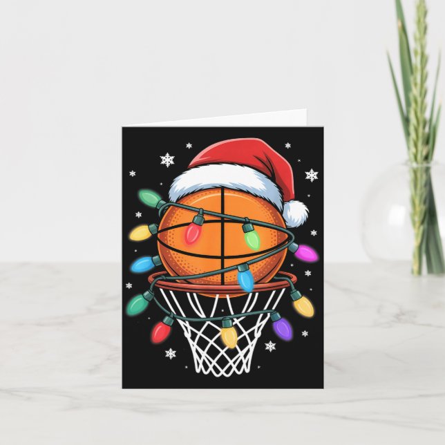 Tarjeta Christmas Basketball Santa Hat Xmas Light Basketba (Anverso)