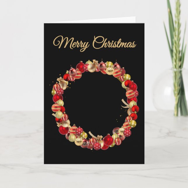 Tarjeta Christmas Bauble wreath with greeting black blank (Anverso)