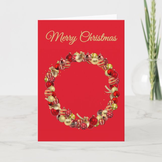 Tarjeta Christmas Bauble wreath with greeting red blank (Anverso)