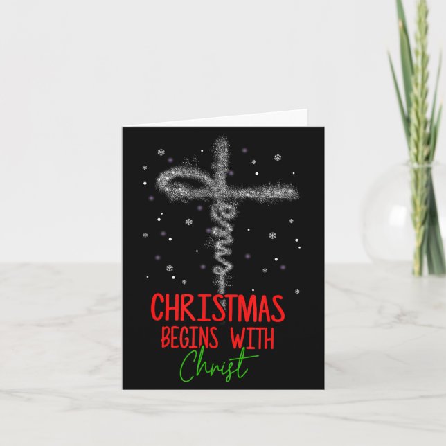 Tarjeta Christmas Begins With Christ Cross Christian Relig (Anverso)