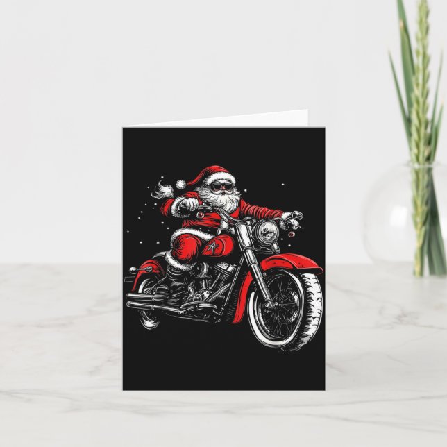 Tarjeta Christmas Biker Santa Claus Funny Motorcycle Motor (Anverso)