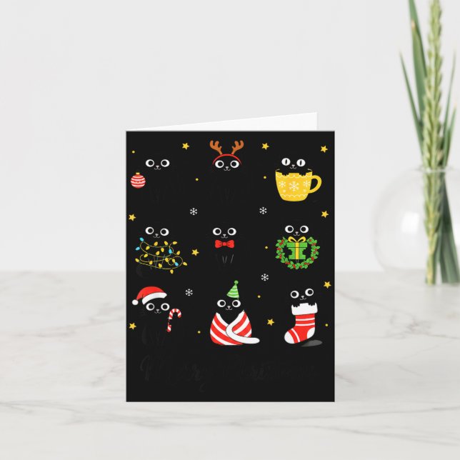 Tarjeta Christmas Black Cats Merry Christmas Cute Holiday  (Anverso)