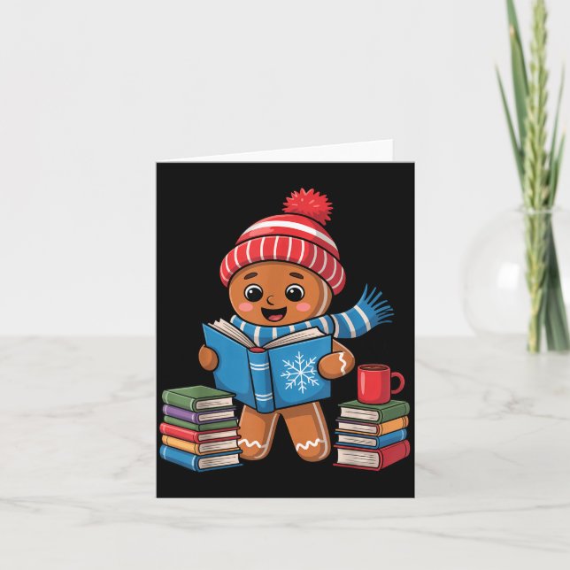 Tarjeta Christmas Bookworm Gingerbread Reading Books Funny (Anverso)