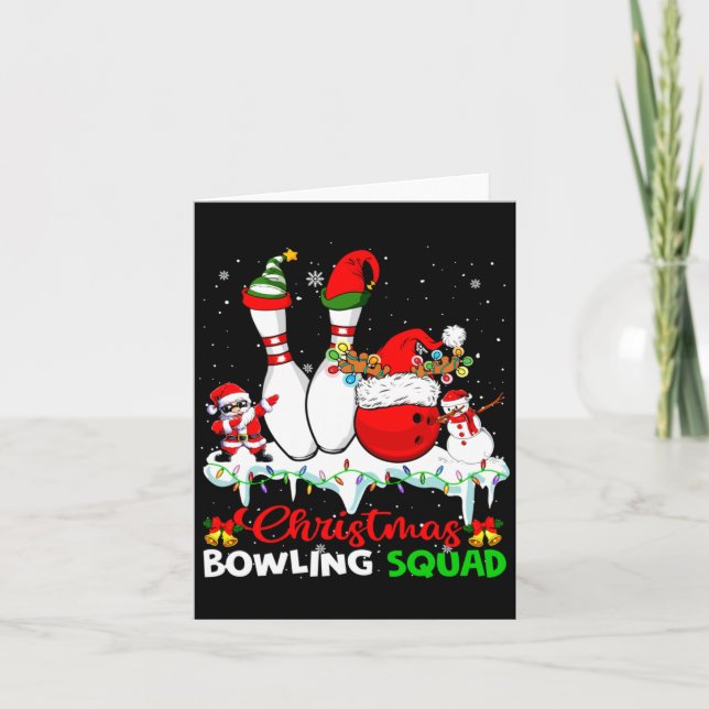 Tarjeta Christmas Bowling Squad Dabbing Santa Elf Bowling  (Anverso)