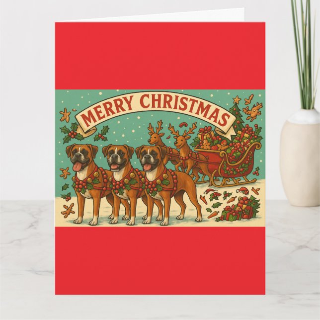 Tarjeta "Christmas Boxer Dogs" Folded Greeting Card (Anverso)
