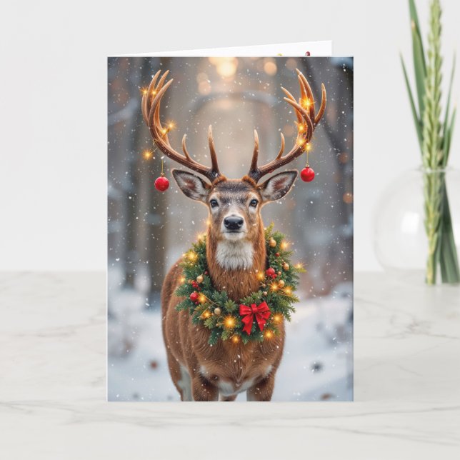 Tarjeta Christmas Buck With a Glowing Wreath (Anverso)