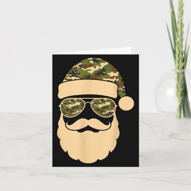 Tarjeta Christmas Camo Santa Sungles Hat Beard Cool Milita (Anverso)