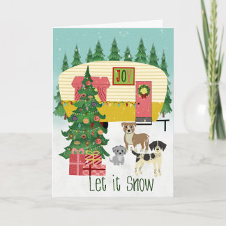 Tarjeta Christmas Camper and Dogs Let it Snow