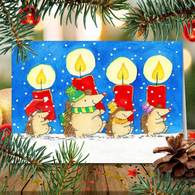 Tarjeta Christmas Candles Hedgheogs Greeting  (Subido por el creador)