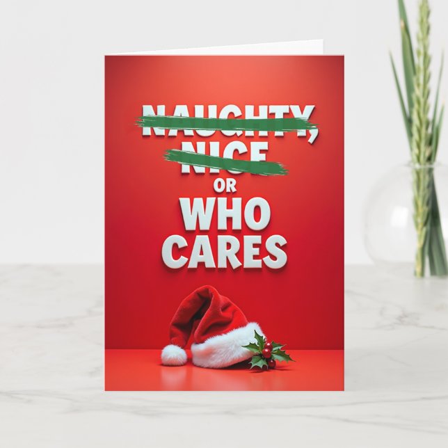 Tarjeta Christmas Card Naughty Nice Or Who Cares Joke (Anverso)