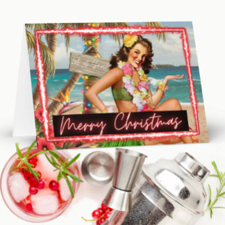 Tarjeta Christmas Card - Retro - Tropical - "Let It Snow"