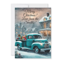 Christmas card vertical 5"x7" Vintage Truck Winter
