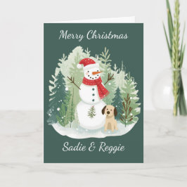 Tarjeta Christmas Card watercolor - Snowman and Dog