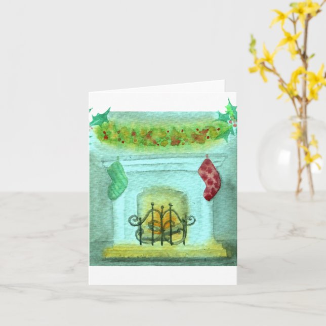 Tarjeta Christmas Card With A Fireplace (flor amarilla)