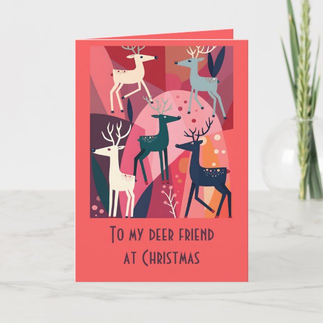 Tarjeta Christmas Caribou Pink Kitsch Retro Modern Design (Anverso)