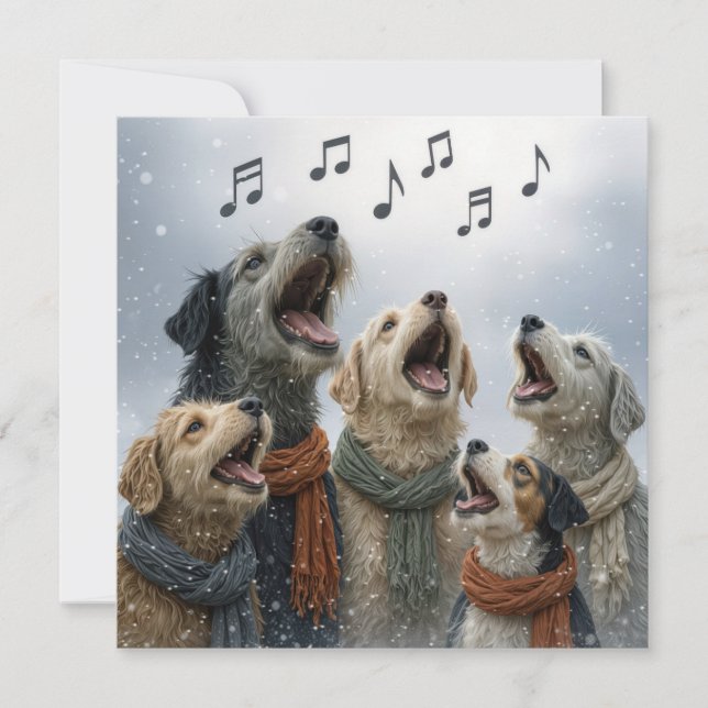 Tarjeta Christmas Caroling Dogs In Snowflakes (Anverso)