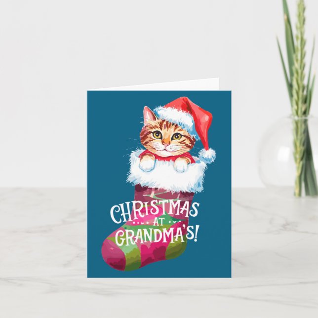 Tarjeta Christmas Cat _ Christmas At Grandma Cat _ Cute Ca (Anverso)