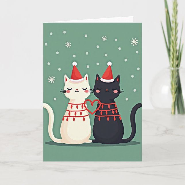 Tarjeta Christmas Cat Couple Love (Anverso)