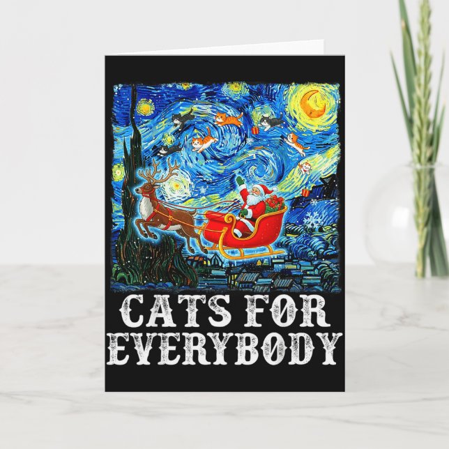 Tarjeta Christmas Cat For Everybody Santa Reindeer Starry  (Anverso)