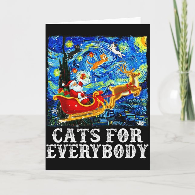 Tarjeta Christmas Cat For Everybody Santa Reindeer Starry  (Anverso)