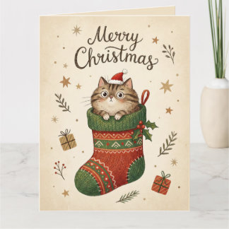 Tarjeta Christmas Cat in Stocking