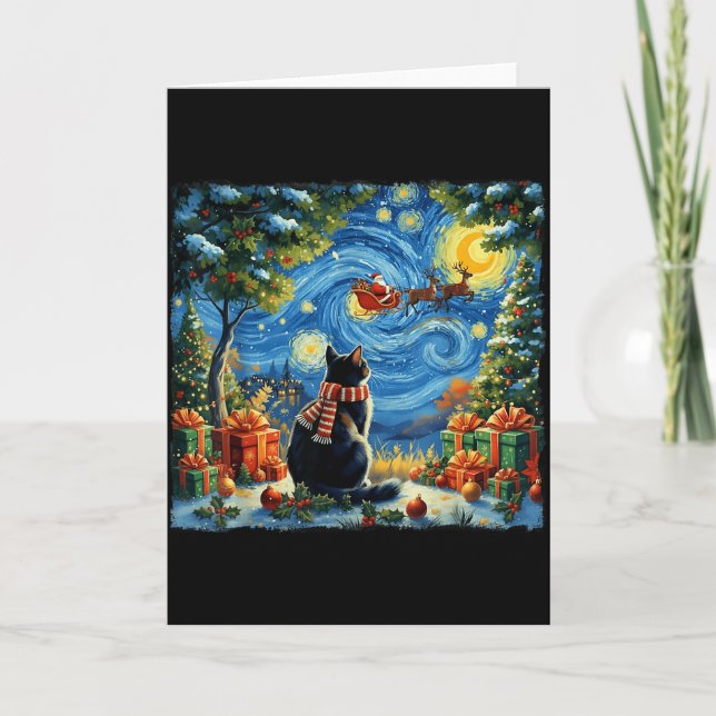 Tarjeta Christmas Cat Starry Night Holiday Van Gogh Xmas S (Anverso)