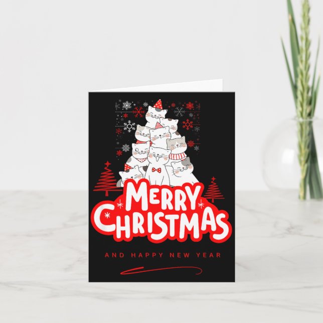 Tarjeta Christmas Cat Tee – Festive Kitty Holiday Art  (Anverso)