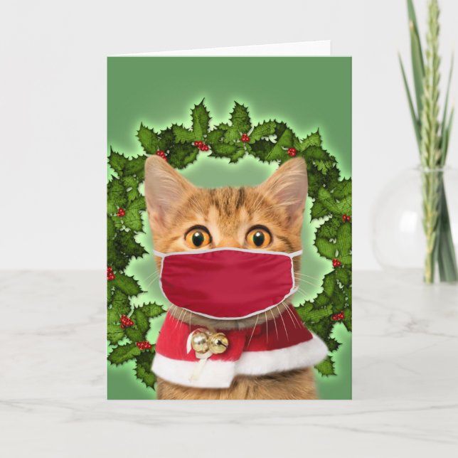 Tarjeta Christmas Cat with coronavirus mask (Anverso)