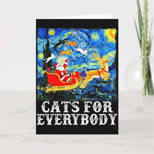 Tarjeta Christmas Cats For Everybody Funny Santa Starry Ni (Anverso)