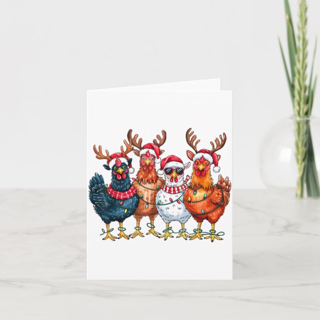 Tarjeta Christmas Chickens Reindeer Farm Animals Xmas Ligh (Anverso)