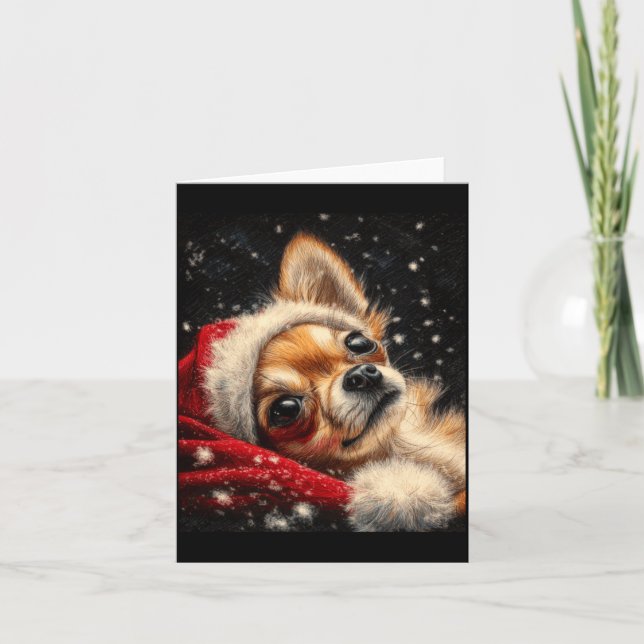 Tarjeta Christmas Chihuahua On A Long Sleeve  (Anverso)
