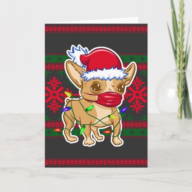 Tarjeta Christmas chihuahua wearing a medical mask (Anverso)
