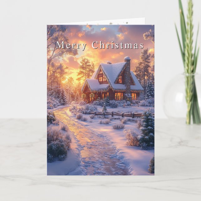 Tarjeta Christmas Country Home Sunset (Anverso)